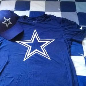 Dallas Cowboys hat and tshirt.